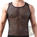 Men mesh tank top in black breathable mesh fabric with a round neckline and fitted sleeveless design for comfort