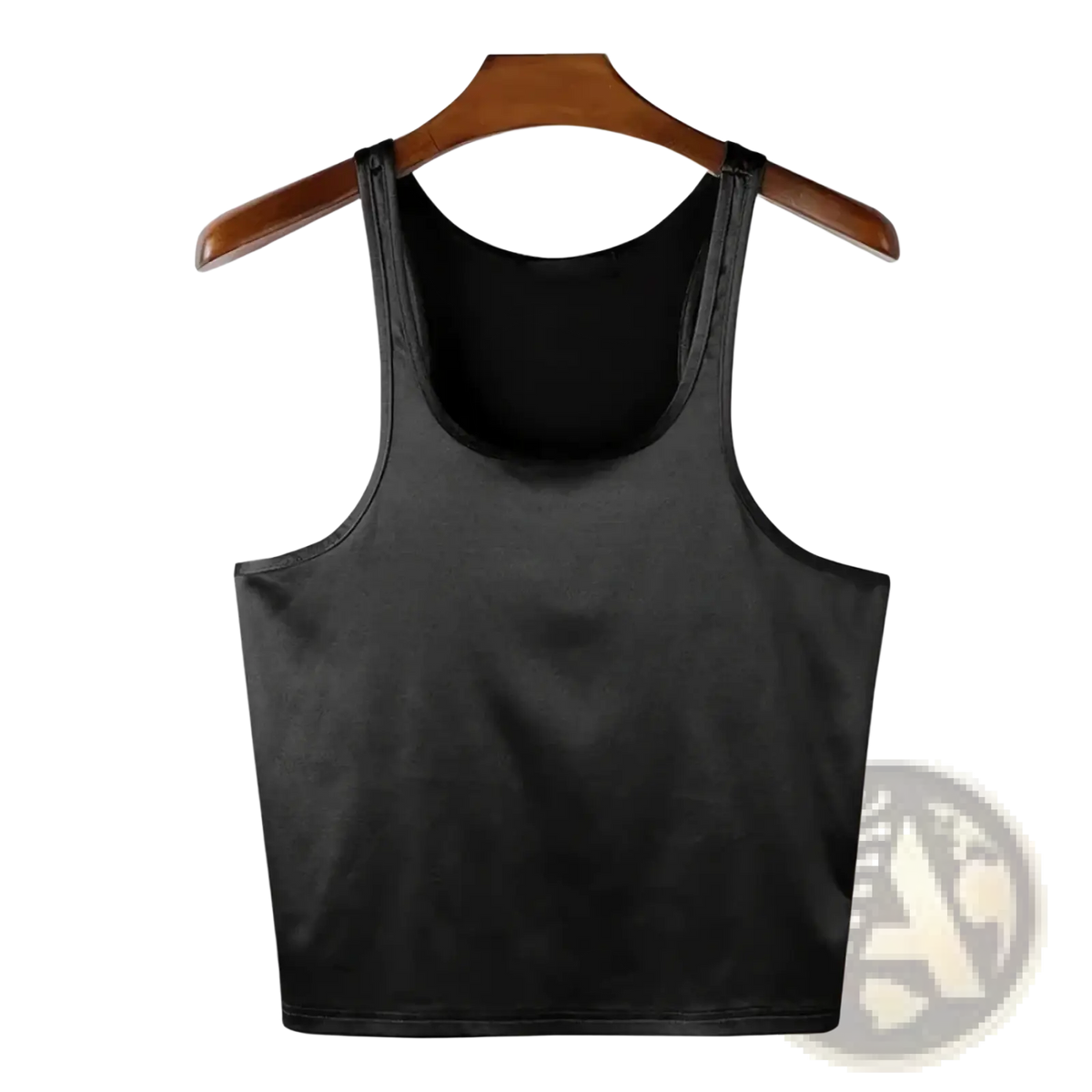 Black satin men metallic crop tank top slim fit shiny vest with a sleek form-fitting design and thin straps