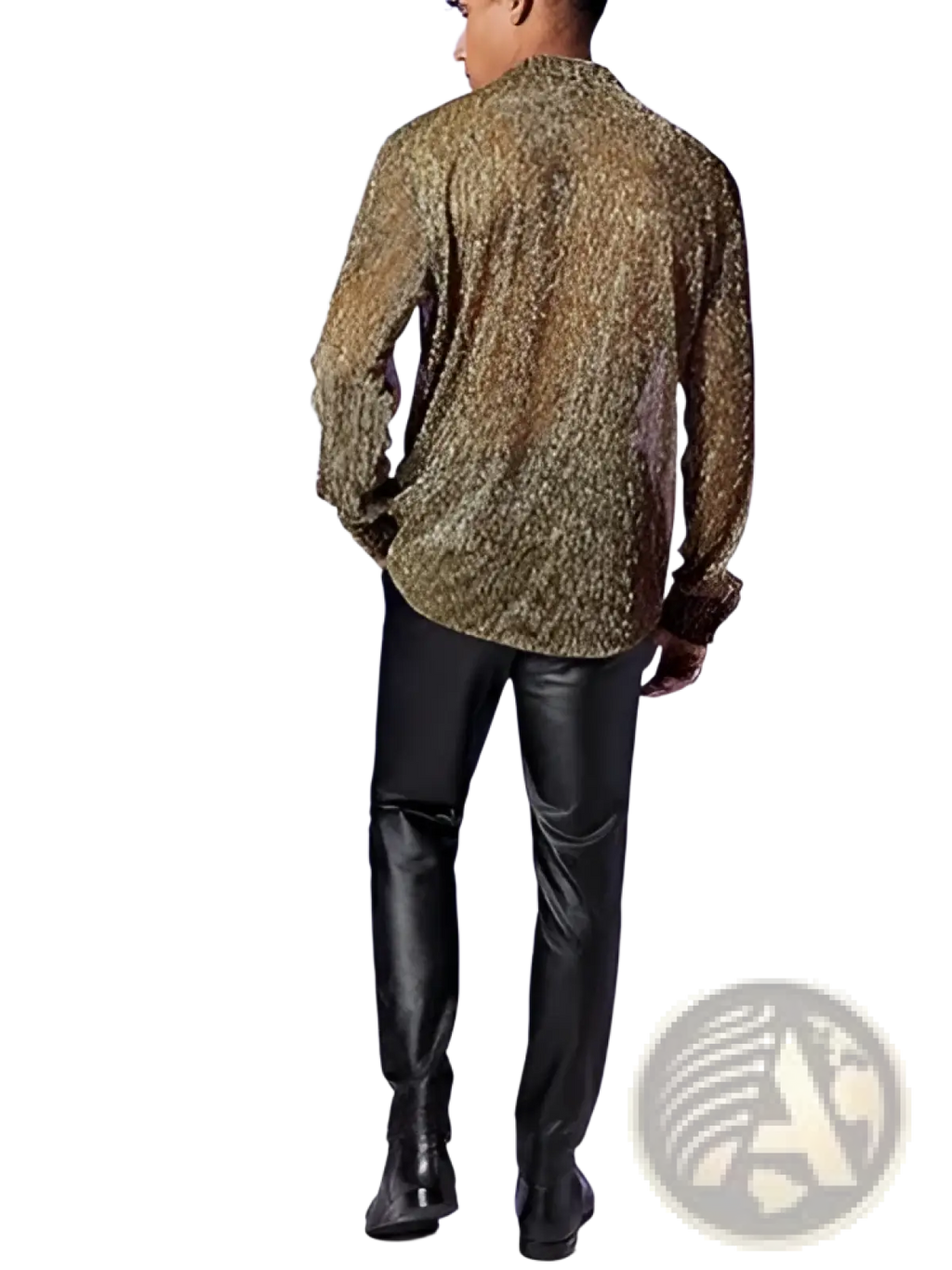 Men metallic shimmer long sleeve shirt in gold and black with a textured subtle pattern for stylish wear
