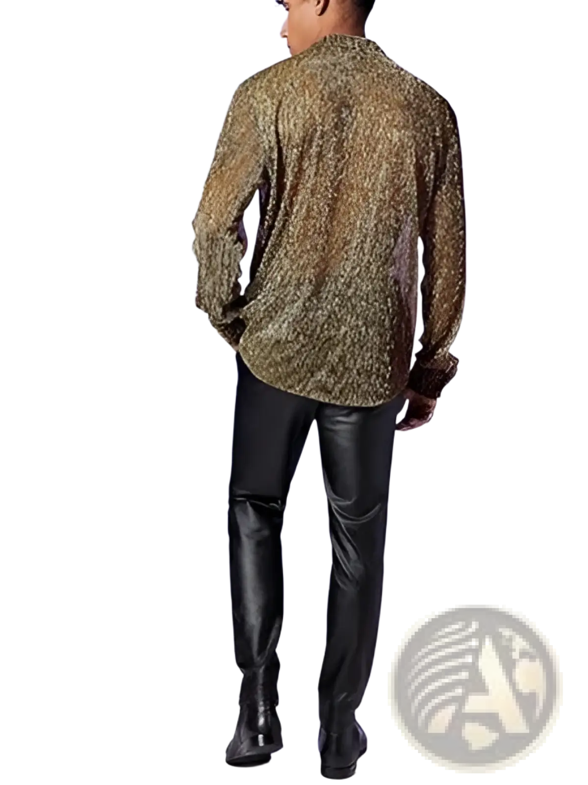 Men metallic shimmer long sleeve shirt in gold and black with a textured subtle pattern for stylish wear