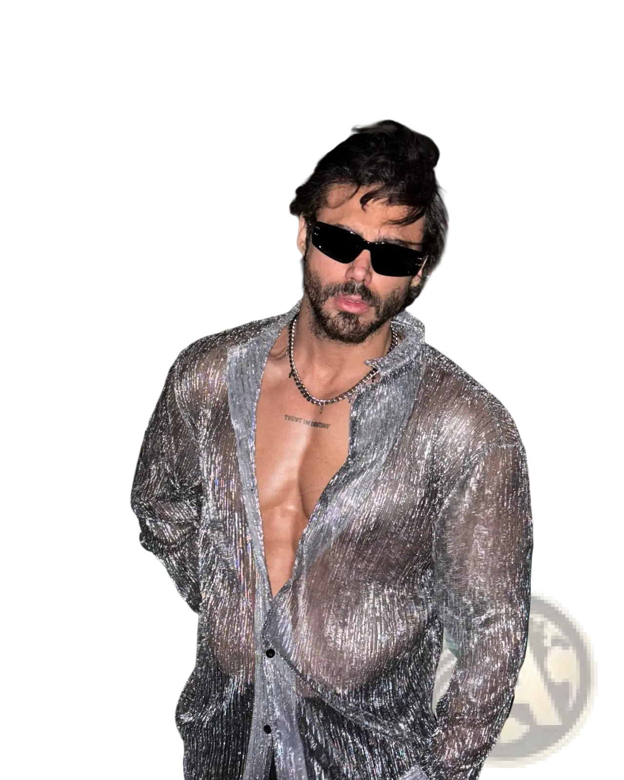 Men metallic shimmer long sleeve shirt in silver with textured glittery fabric and metallic finish