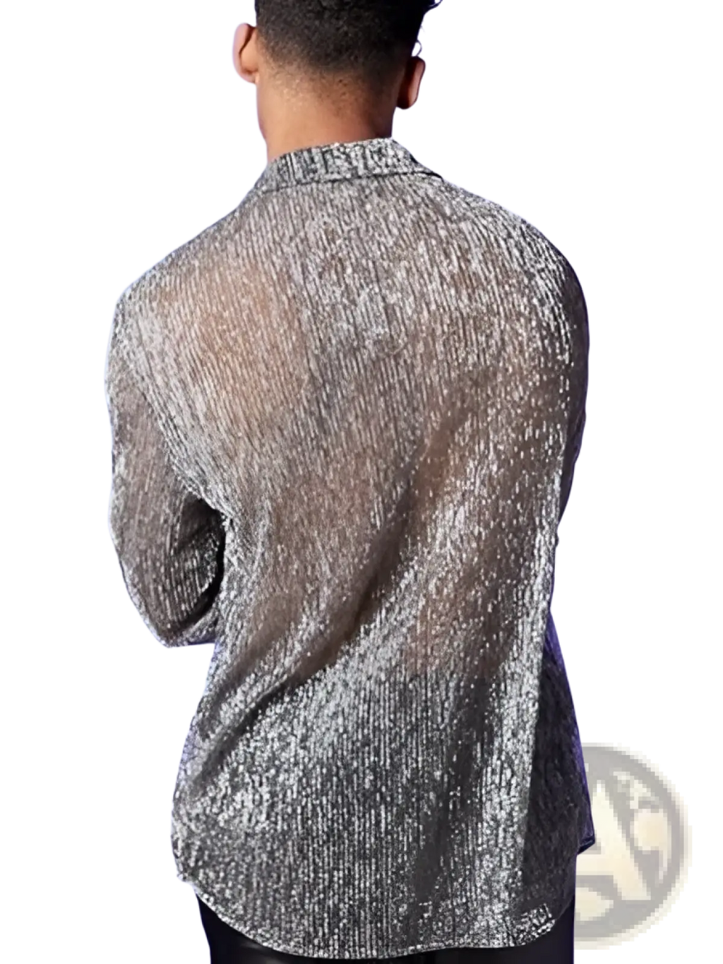 Men metallic shimmer long sleeve shirt in silver metallic fabric with subtle textured weave for stylish wear