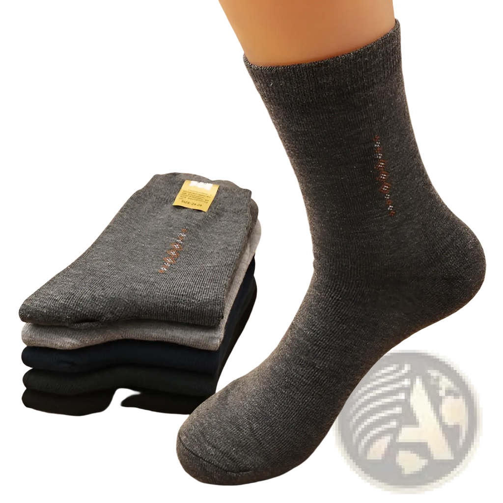 Men mid calf crew socks 5 pack gray knit with subtle embroidered detailing on the side in soft fabric