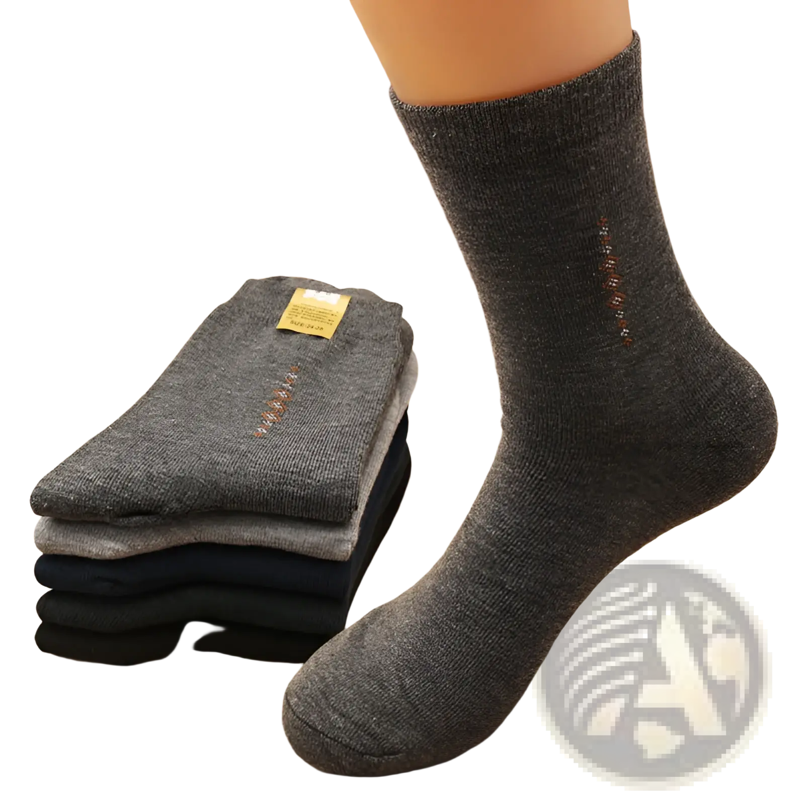 Men mid calf crew socks 5 pack gray knit with subtle embroidered detailing on the side in soft fabric