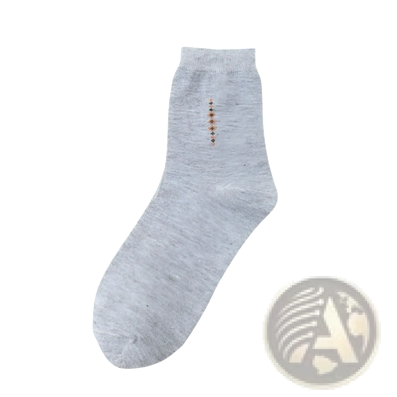 Men mid calf crew sock in heather gray with colorful embroidered beads along the side for casual wear