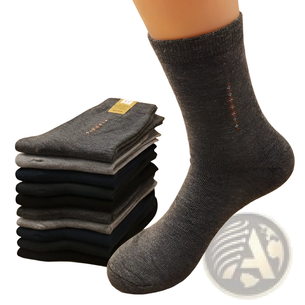 Men mid calf crew sock in dark gray with subtle textured pattern and small embroidered logo on the side