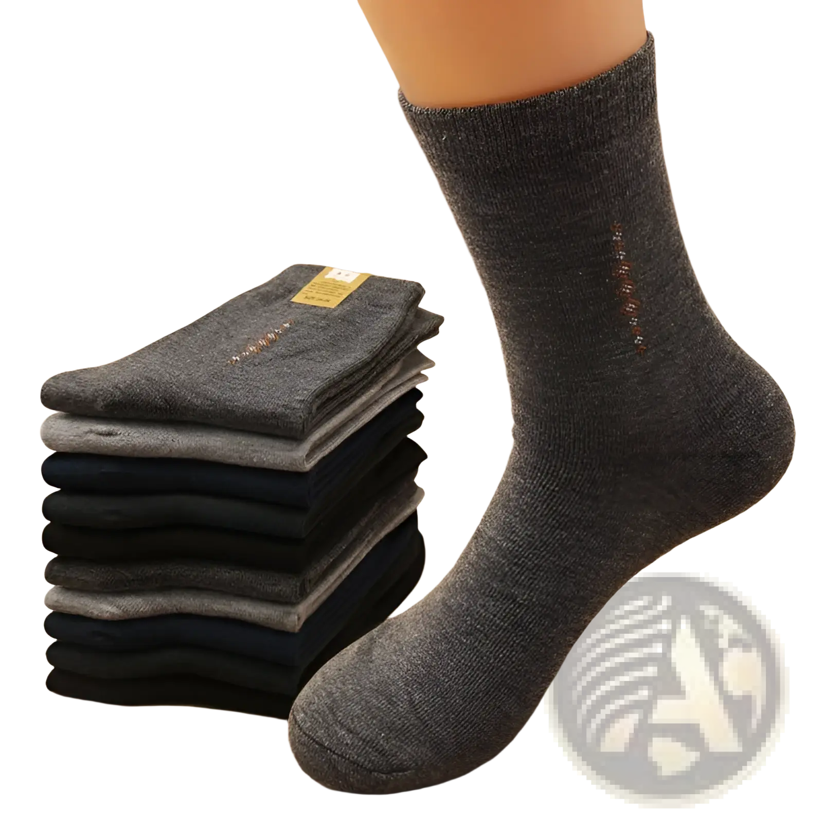 Men mid calf crew sock in dark gray with subtle textured pattern and small embroidered logo on the side