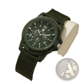 Men military quartz watch olive green with durable nylon strap black dial white numerals chronograph and cecius army logo