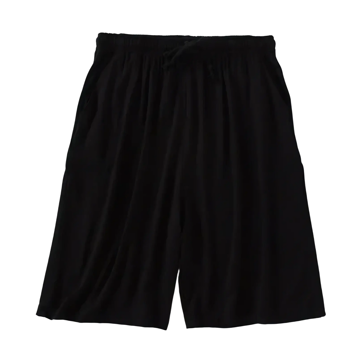 Men modal cotton lounge shorts in black with elastic waistband and loose, flowing fabric for comfort at home