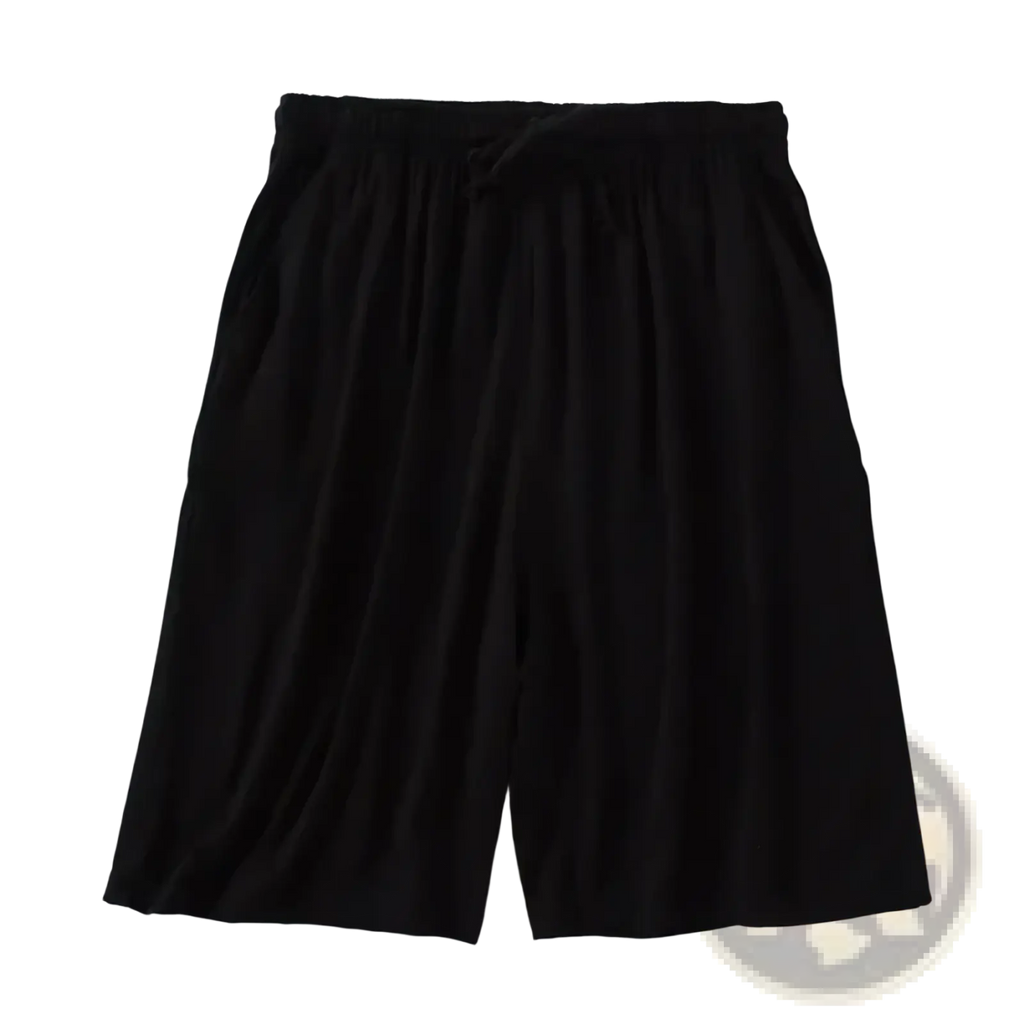 Black men modal cotton lounge shorts with an elastic waistband and drawstring in a loose-fitting design