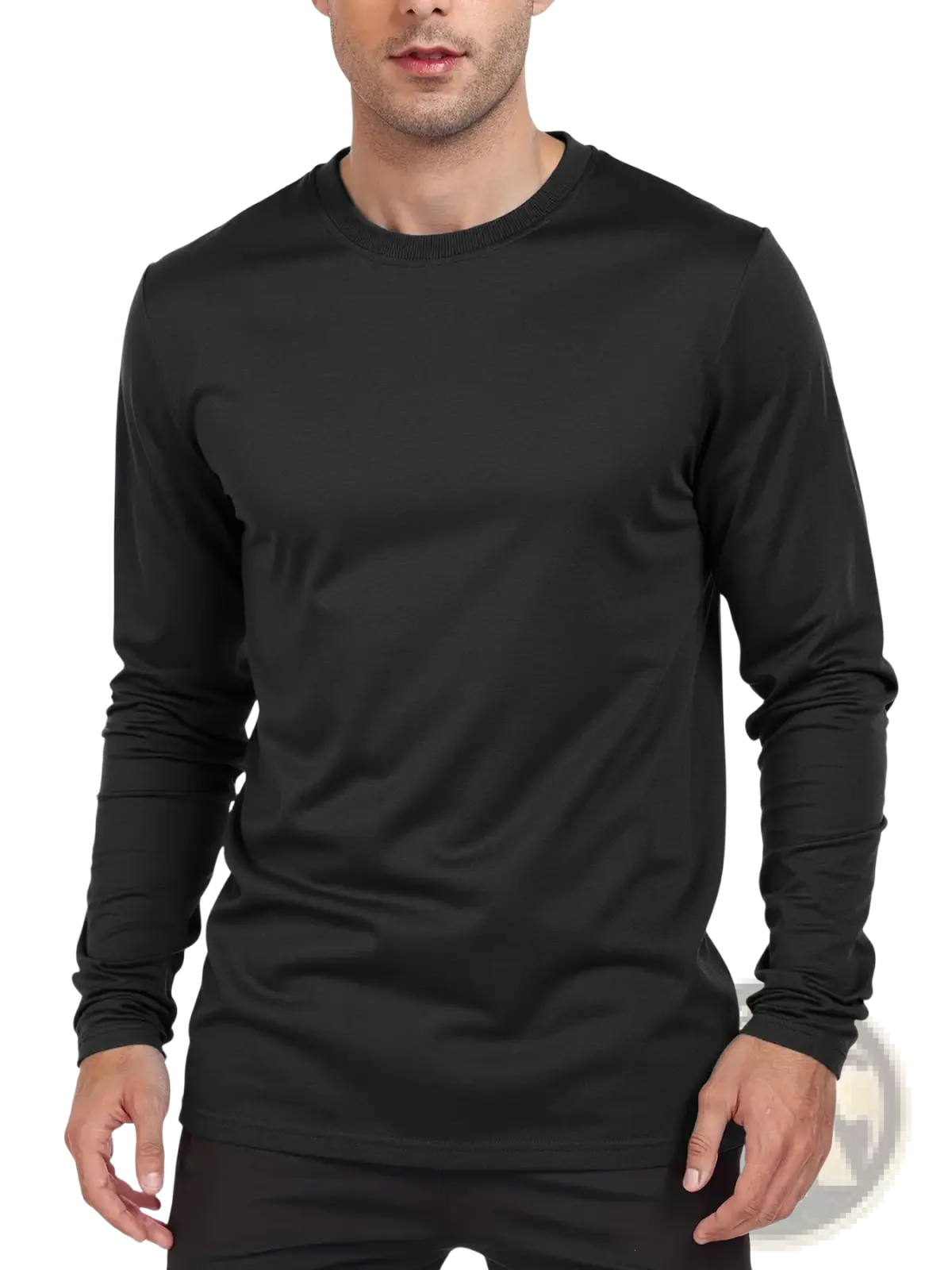 Men moisture wicking long sleeve crew neck t shirt in black with smooth fitted fabric for enhanced comfort and performance