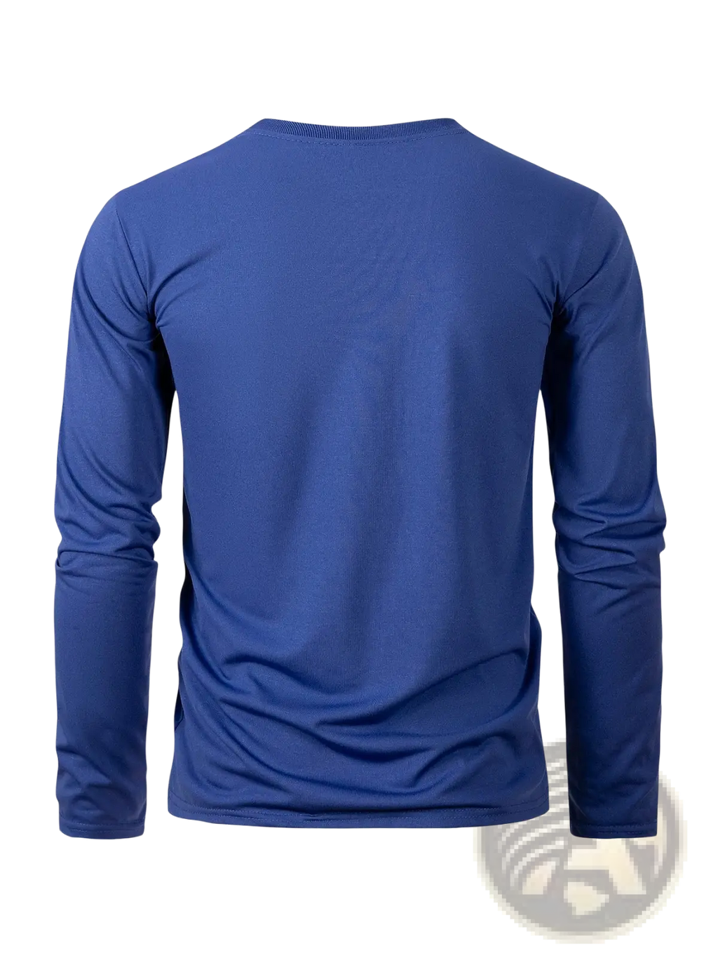 Blue men moisture wicking long sleeve crew neck t shirt made of smooth fitted fabric for active wear