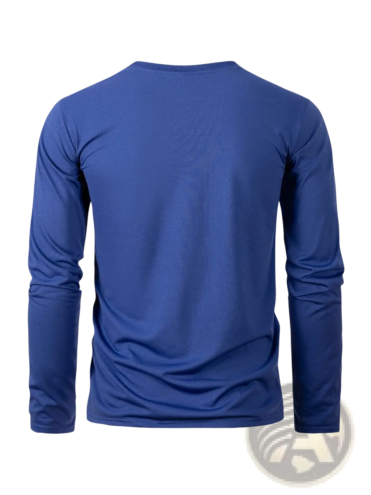 Blue men moisture wicking long sleeve crew neck t shirt made of smooth fitted fabric for active wear