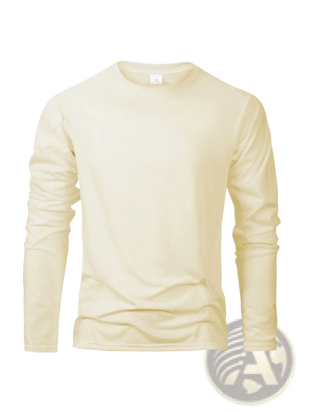 Men moisture wicking long sleeve crew neck t shirt in cream color made of soft cotton fabric