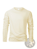Men moisture wicking long sleeve crew neck t shirt in cream color made of soft cotton fabric