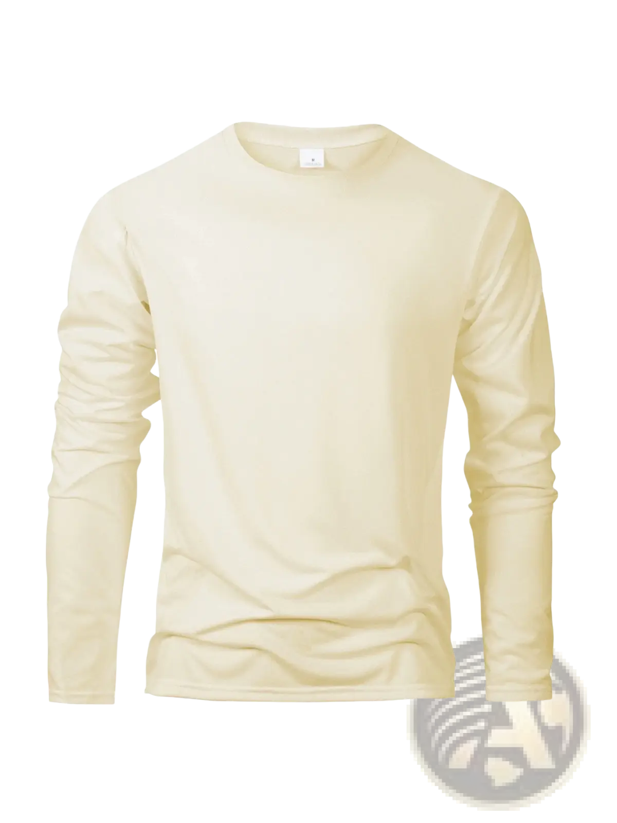 Men moisture wicking long sleeve crew neck t shirt in cream color made of soft cotton fabric