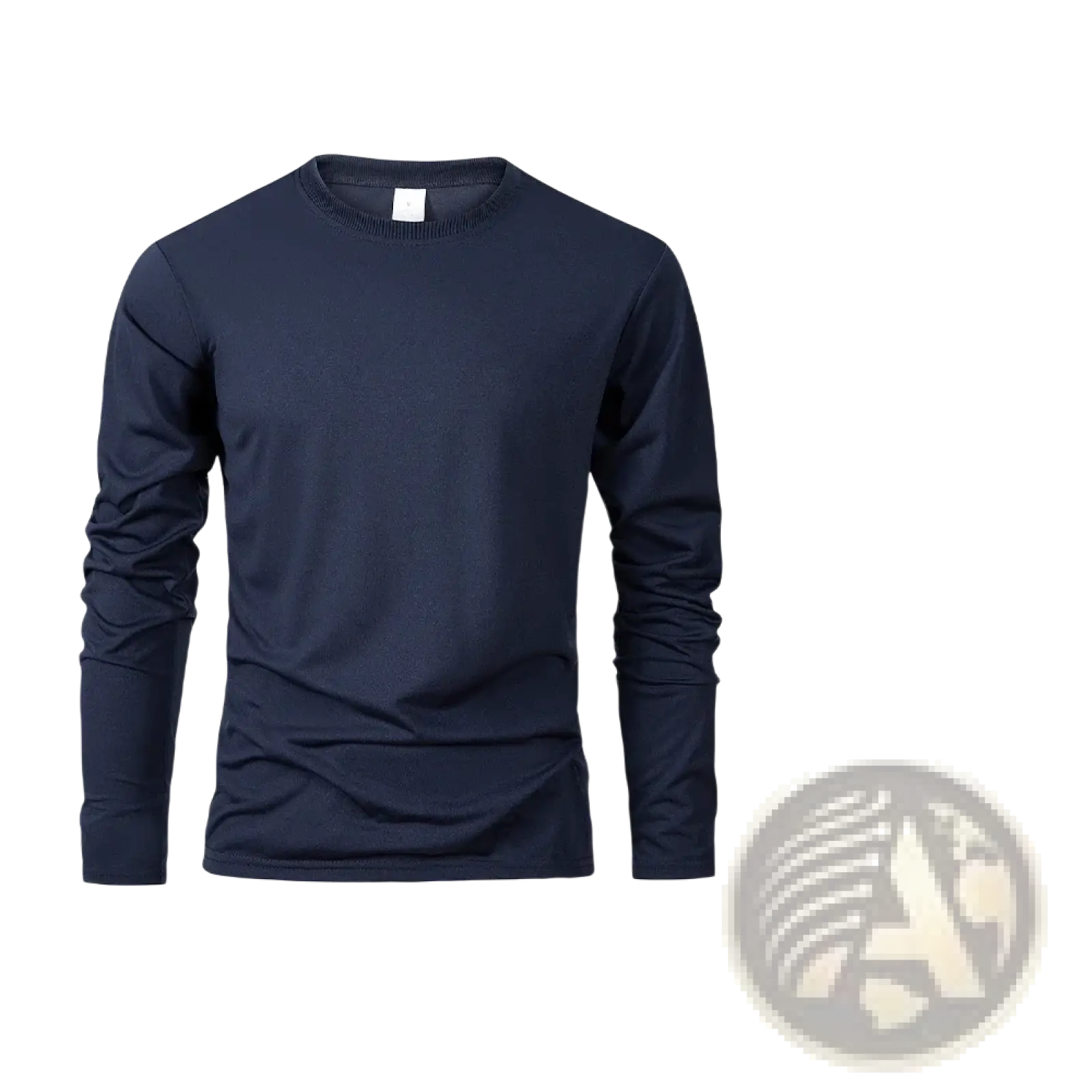 Navy blue moisture wicking long sleeve crew neck t shirt by bevama designed for men in comfortable fabric