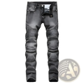 Men motorcycle jeans distressed slim fit black denim trousers with reinforced mesh and padded knee sections