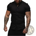 Men muscle fit polo shirt in black with short sleeves, slim fit, and subtle textured fabric for a sleek look