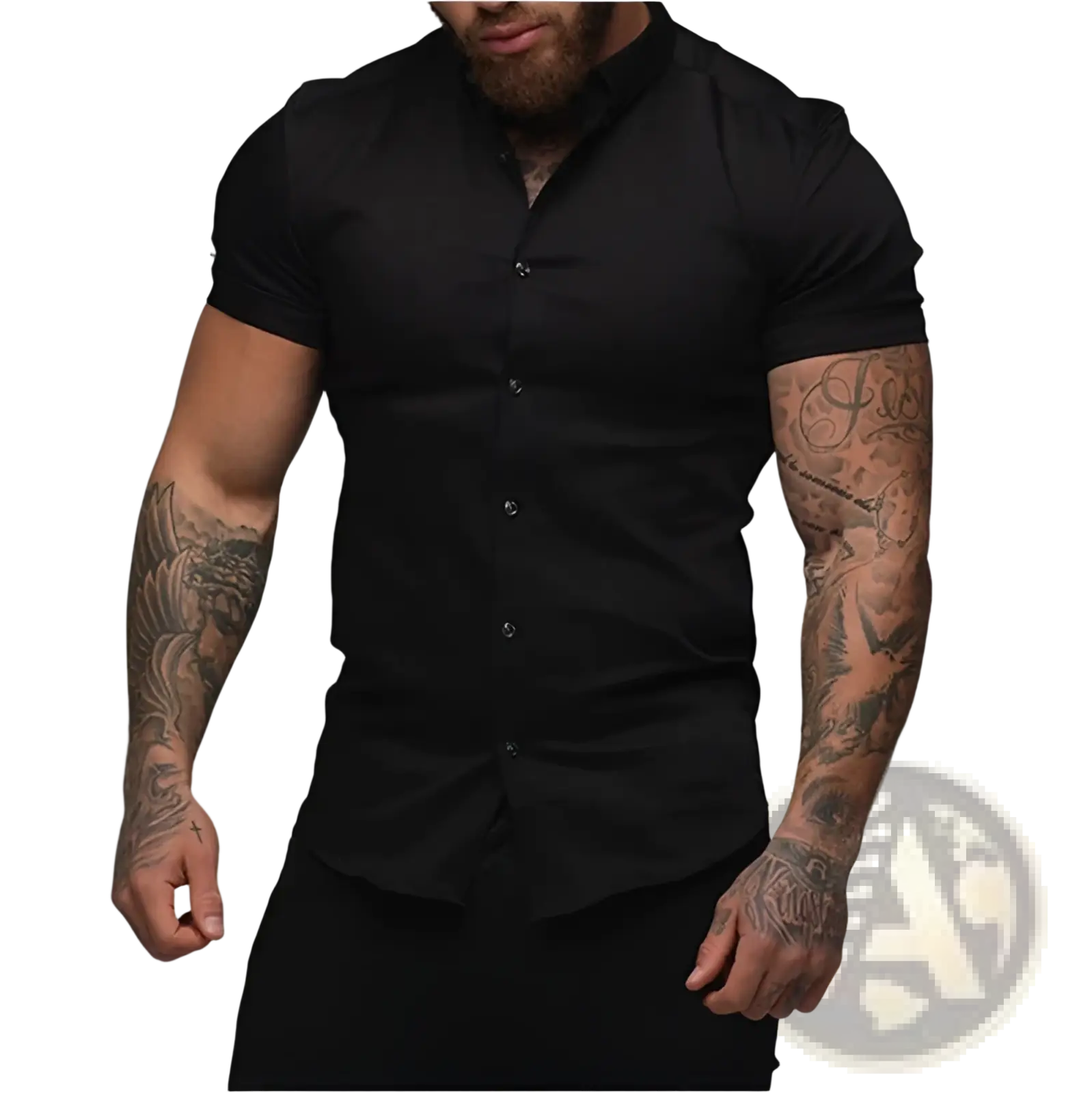 Men muscle fit polo shirt in black with short sleeves, slim fit, and subtle textured fabric for a sleek look