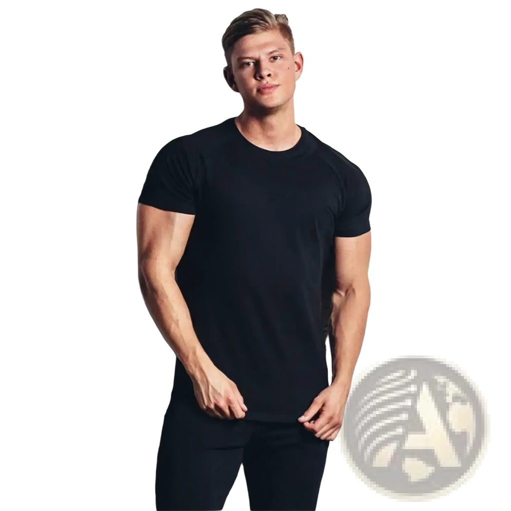 Men muscle slim fit black cotton short-sleeved crew neck t-shirt for workout and casual wear