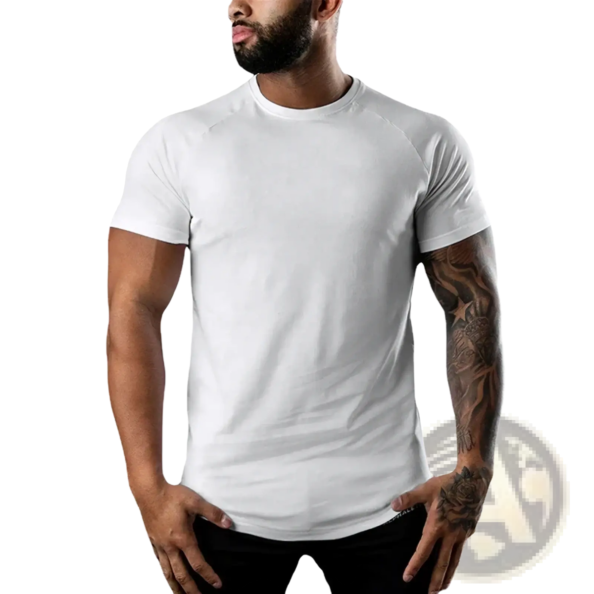 White crew-neck men muscle slim fit cotton workout t-shirt with short sleeves and a slim fit design