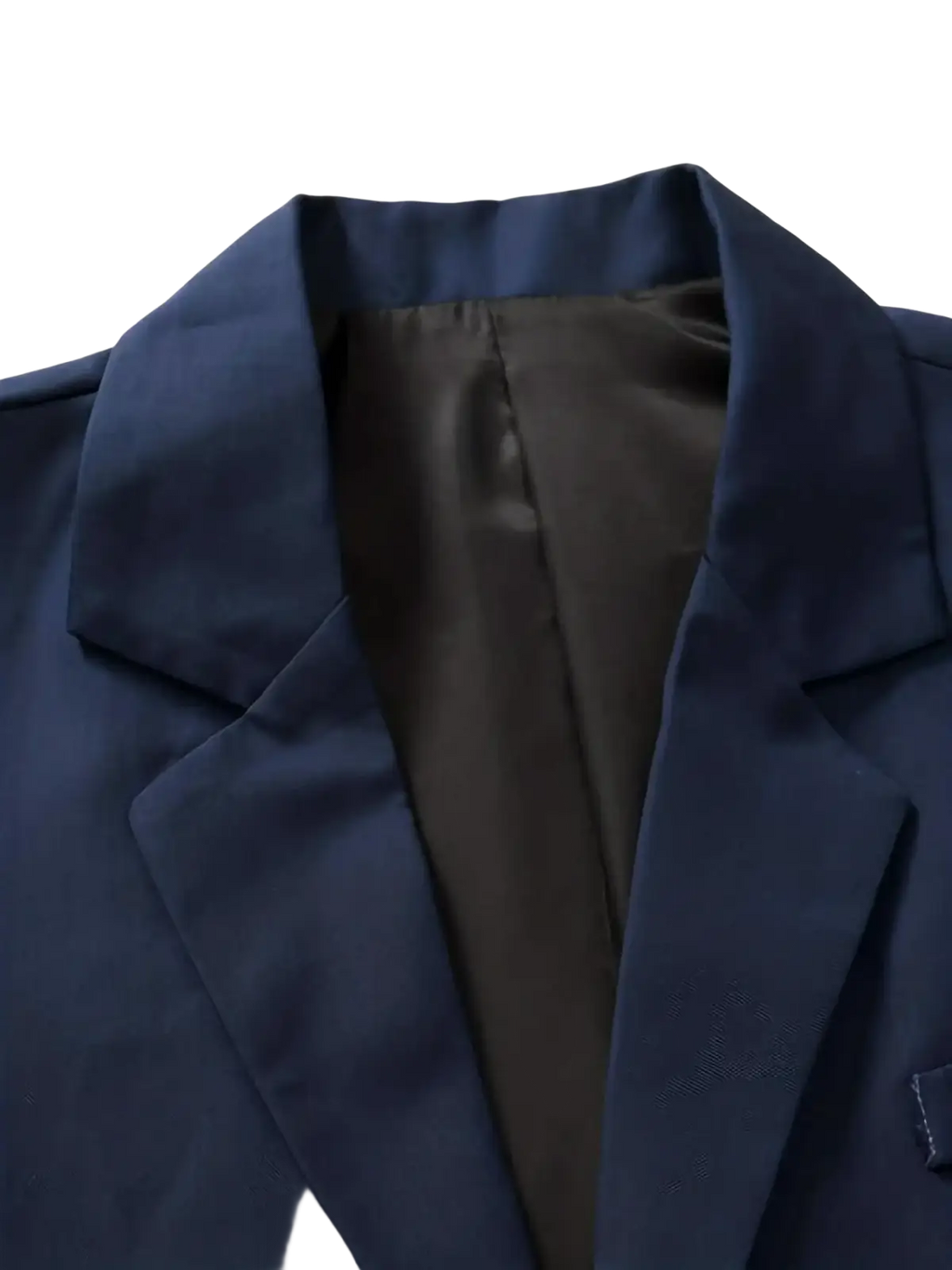 Men navy blue formal suit blazer with sleek structured collar and smooth fabric lining for a polished look