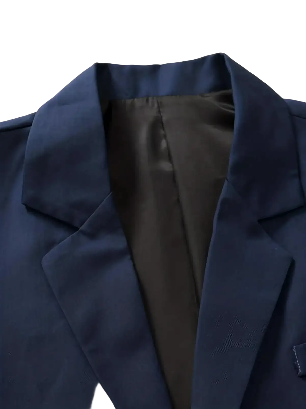 Men navy blue formal suit blazer with sleek structured collar and smooth fabric lining for a polished look