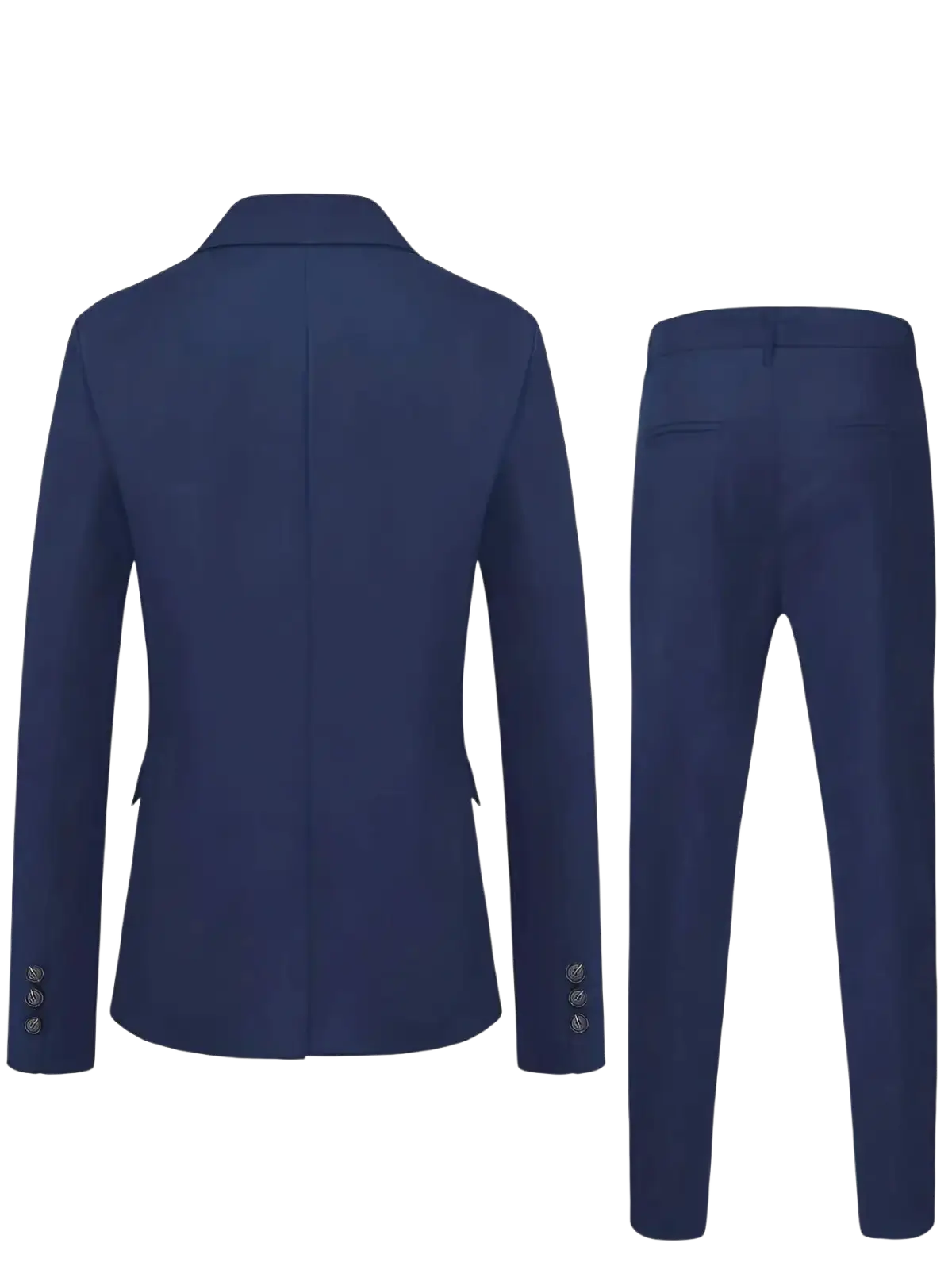 Men navy blue formal suit set with tailored structured blazer and matching trousers for elegant occasions