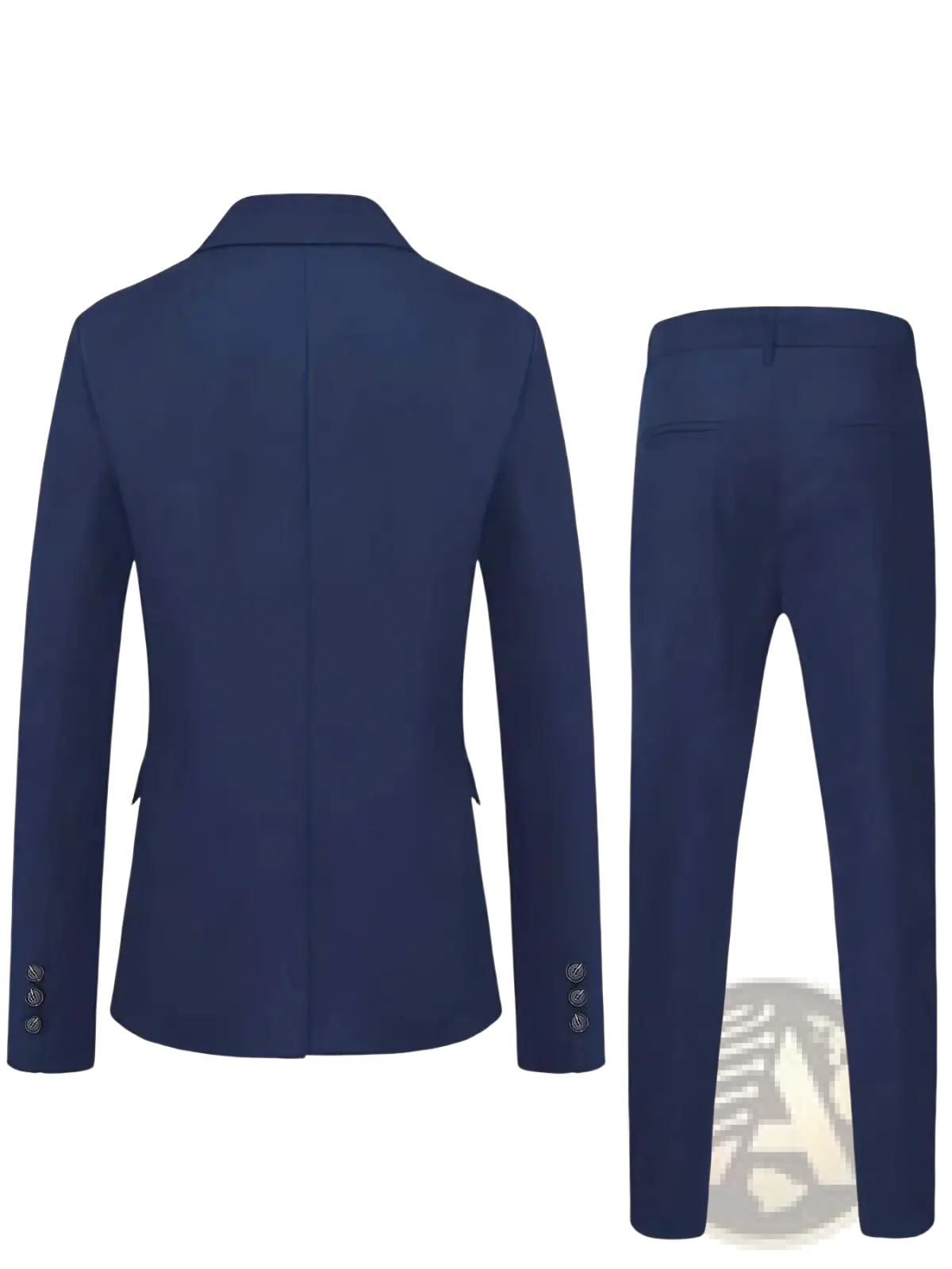 Men navy blue formal suit set with tailored structured blazer and matching trousers for elegant occasions