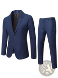 Men navy blue formal suit set featuring a tailored blazer and matching trousers for elegant professional wear