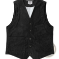 Black corduroy vest with vertical ribs front button closure and two large patch pockets for casual wear