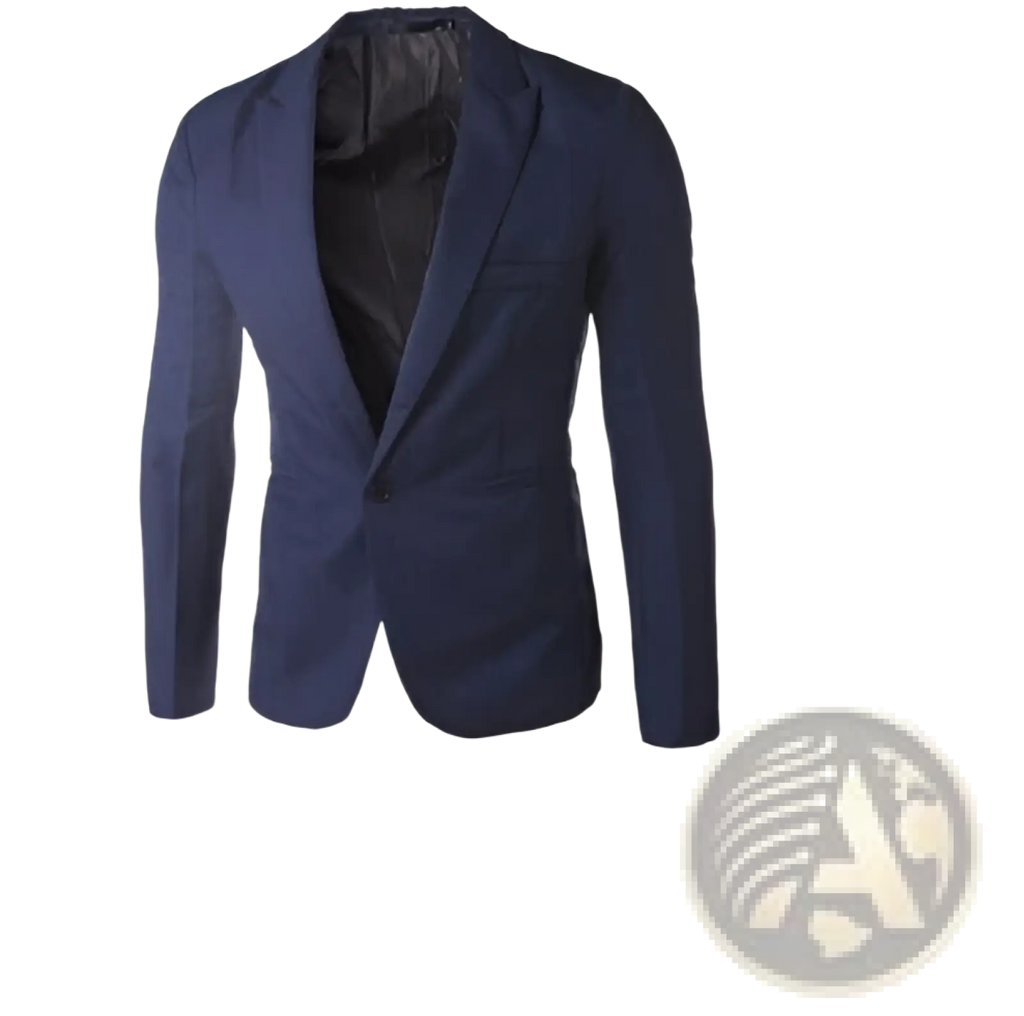 Men navy blue single breasted casual blazer with sleek tailored fit and subtle textured fabric for a sharp look