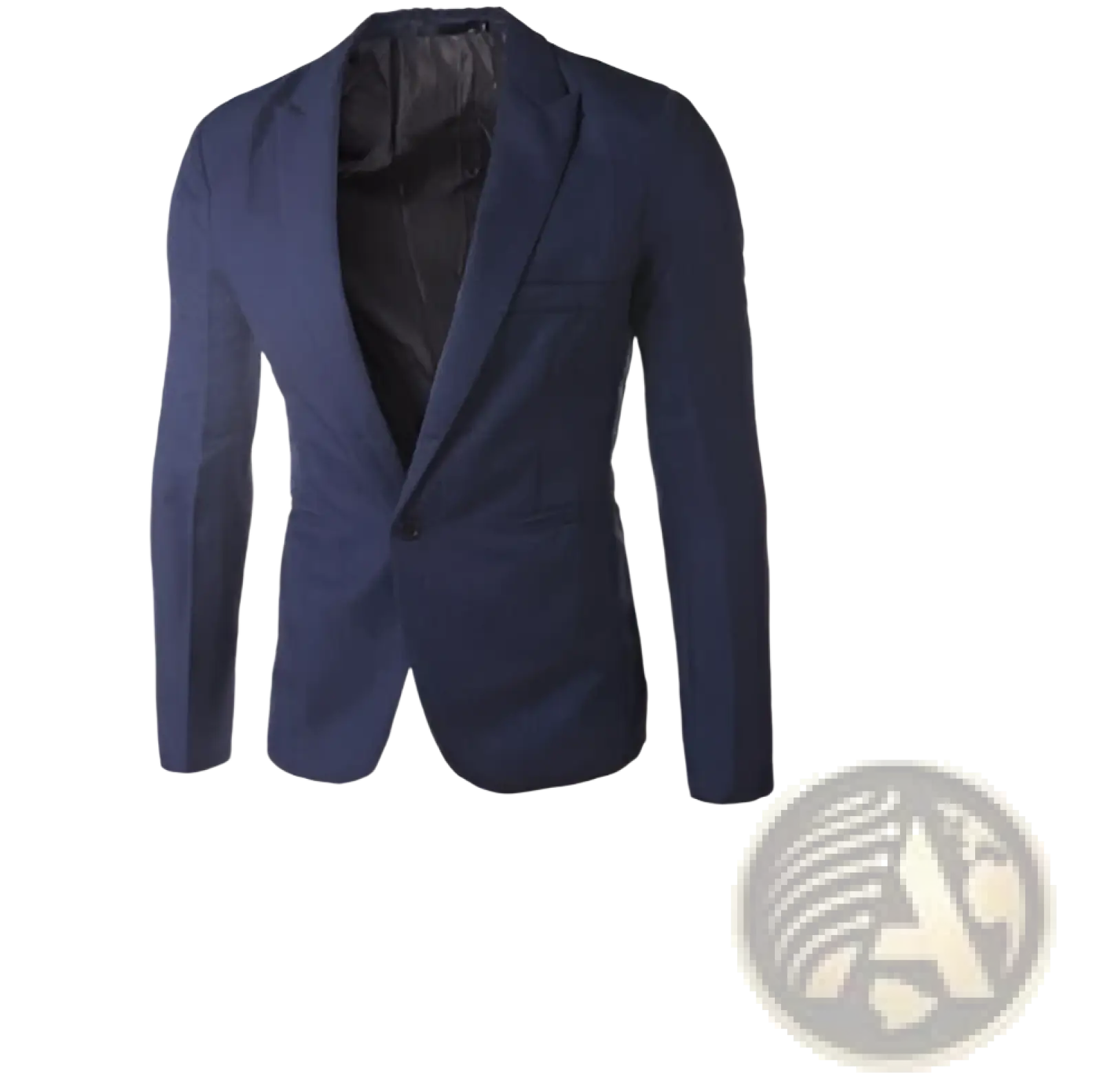 Men navy blue single breasted casual blazer with sleek tailored fit and subtle textured fabric for a sharp look