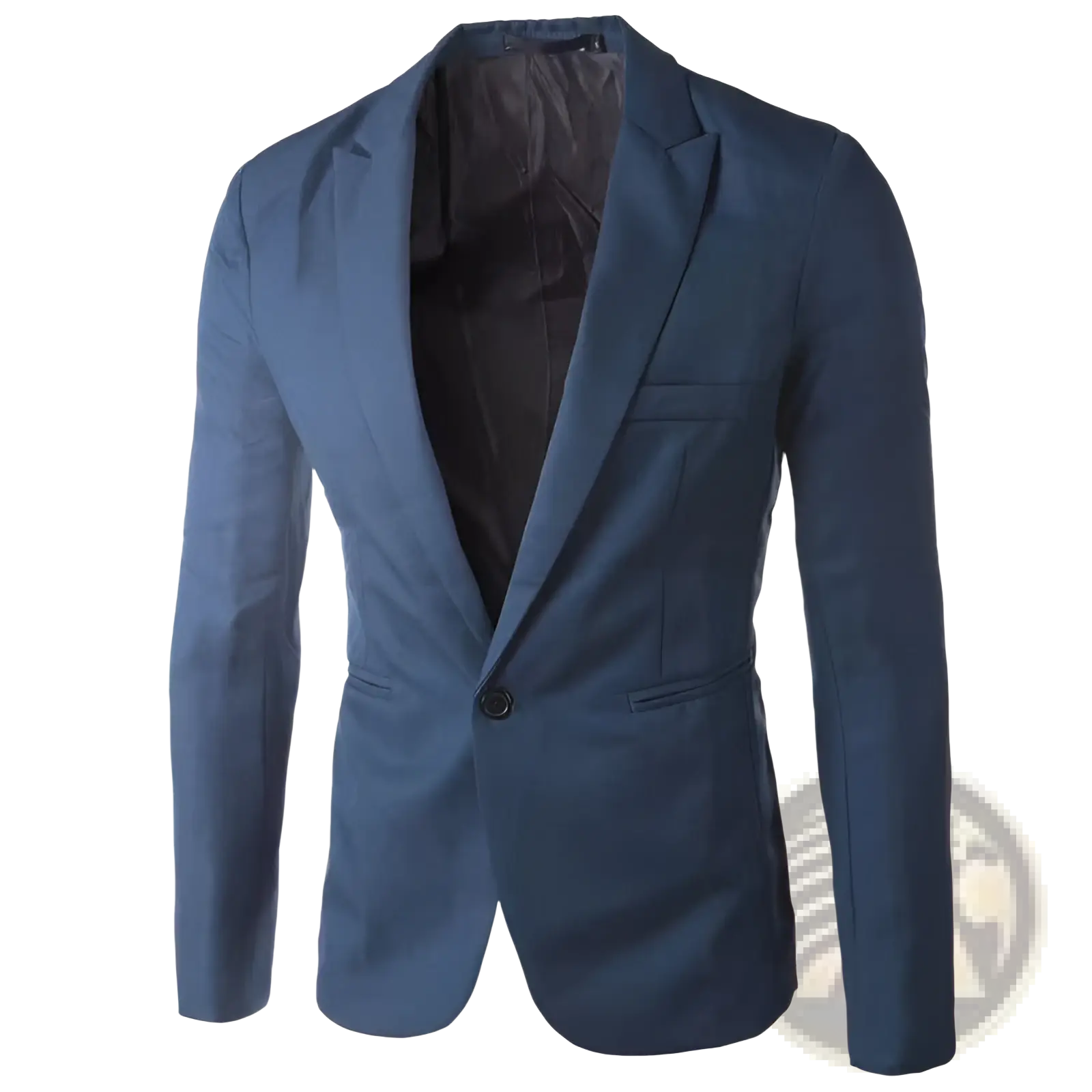 A sleek navy blue men navy blue single breasted casual blazer with single button closure and subtle texture