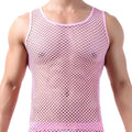 Men neon breathable pink mesh tank top sleeveless vest with rounded neckline and fitted design