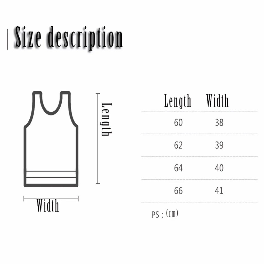 Size description chart in centimeters for men neon mesh breathable sleeveless tank top vest
