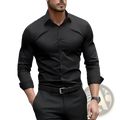 Men non-iron business dress shirt in black with long sleeves, classic collar, and button-down front