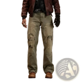 Men olive green distressed cargo jeans in denim with ripped knees and reinforced patches for casual wear