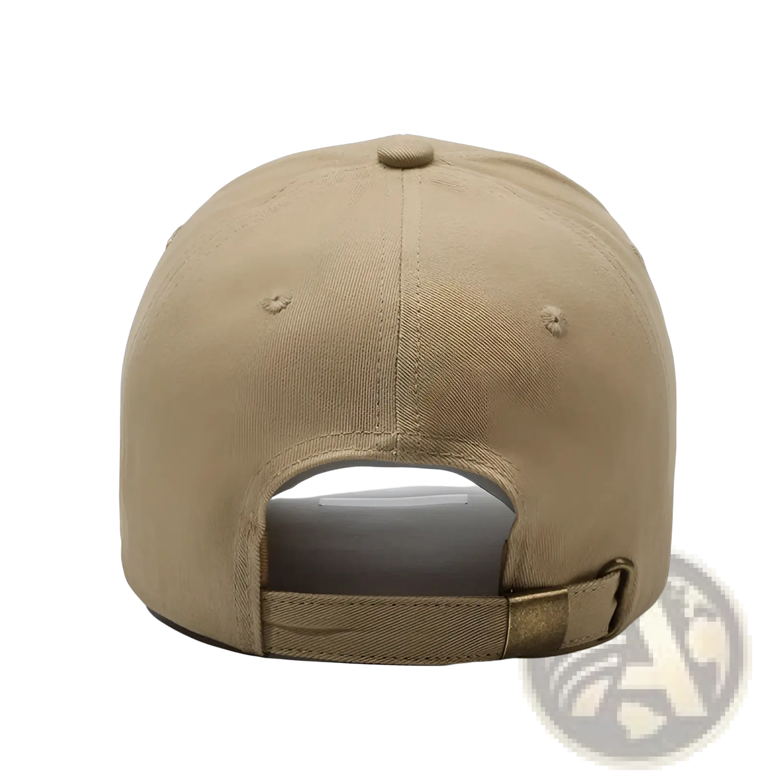 Khaki men outdoor baseball cap with sun protection featuring fabric strap and metal buckle on the back side