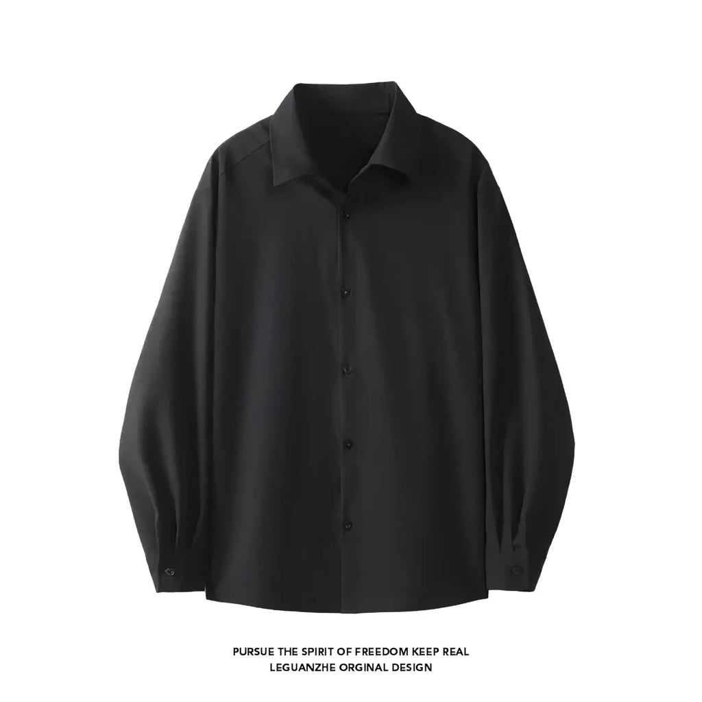 Men oversized casual long sleeve dress shirt in black with classic collar and subtle textured fabric for formal wear