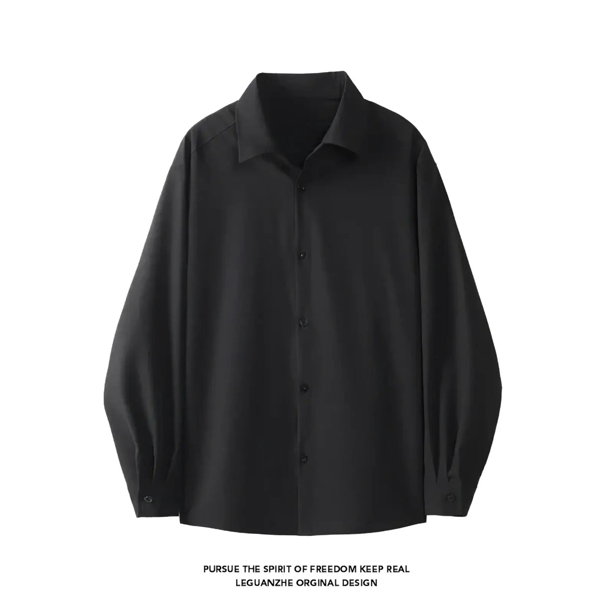 Men oversized casual long sleeve dress shirt in black with classic collar and subtle textured fabric for formal wear