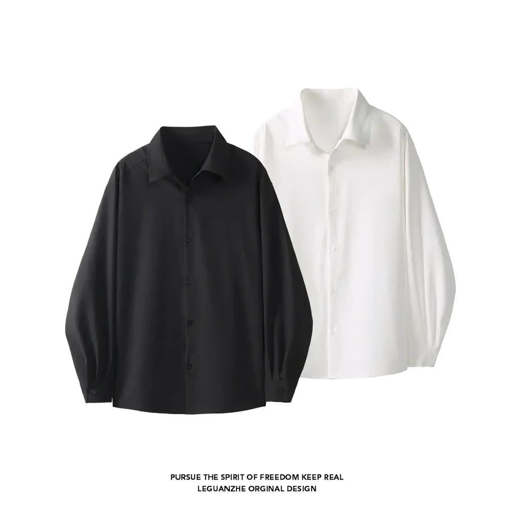Black and white oversized casual long sleeve dress shirts with minimalist design for men