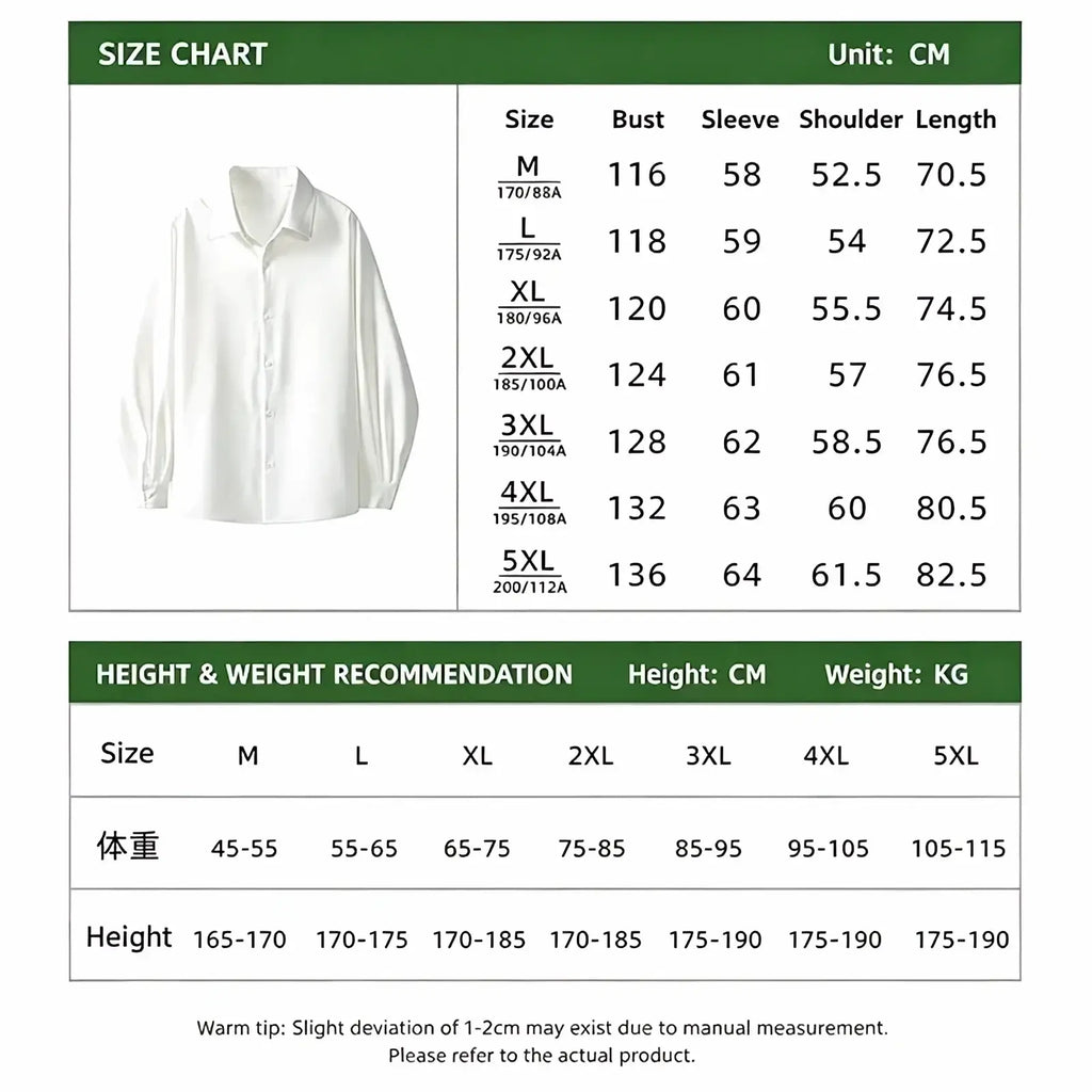 Men oversized casual long sleeve dress shirt in white featuring a button-down front and classic collar design
