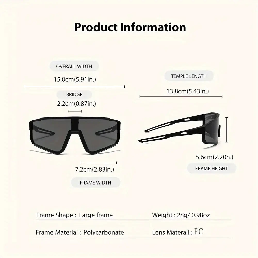 Men oversized cycling sunglasses with black polycarbonate frame and dark gray gradient lenses for versatile filter category use