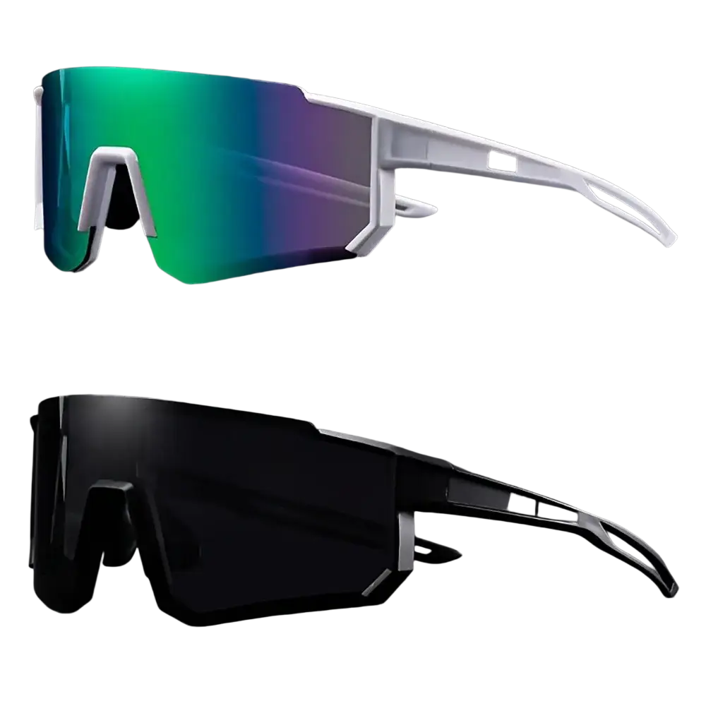 Men oversized cycling sunglasses with white and black polycarbonate frame and reflective gradient lenses for wear sunglasses use