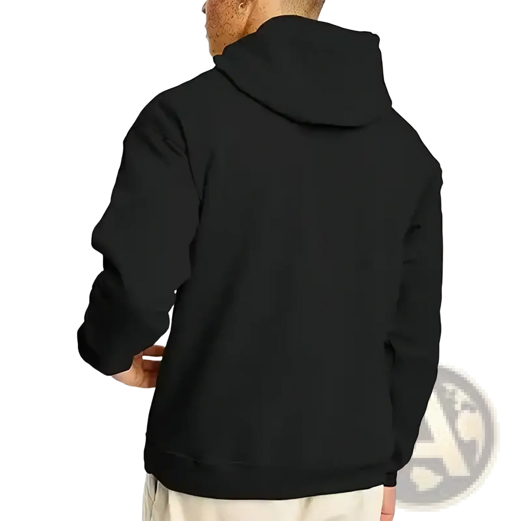 Men oversized fleece pullover hoodie in black featuring a soft smooth fabric and simple design