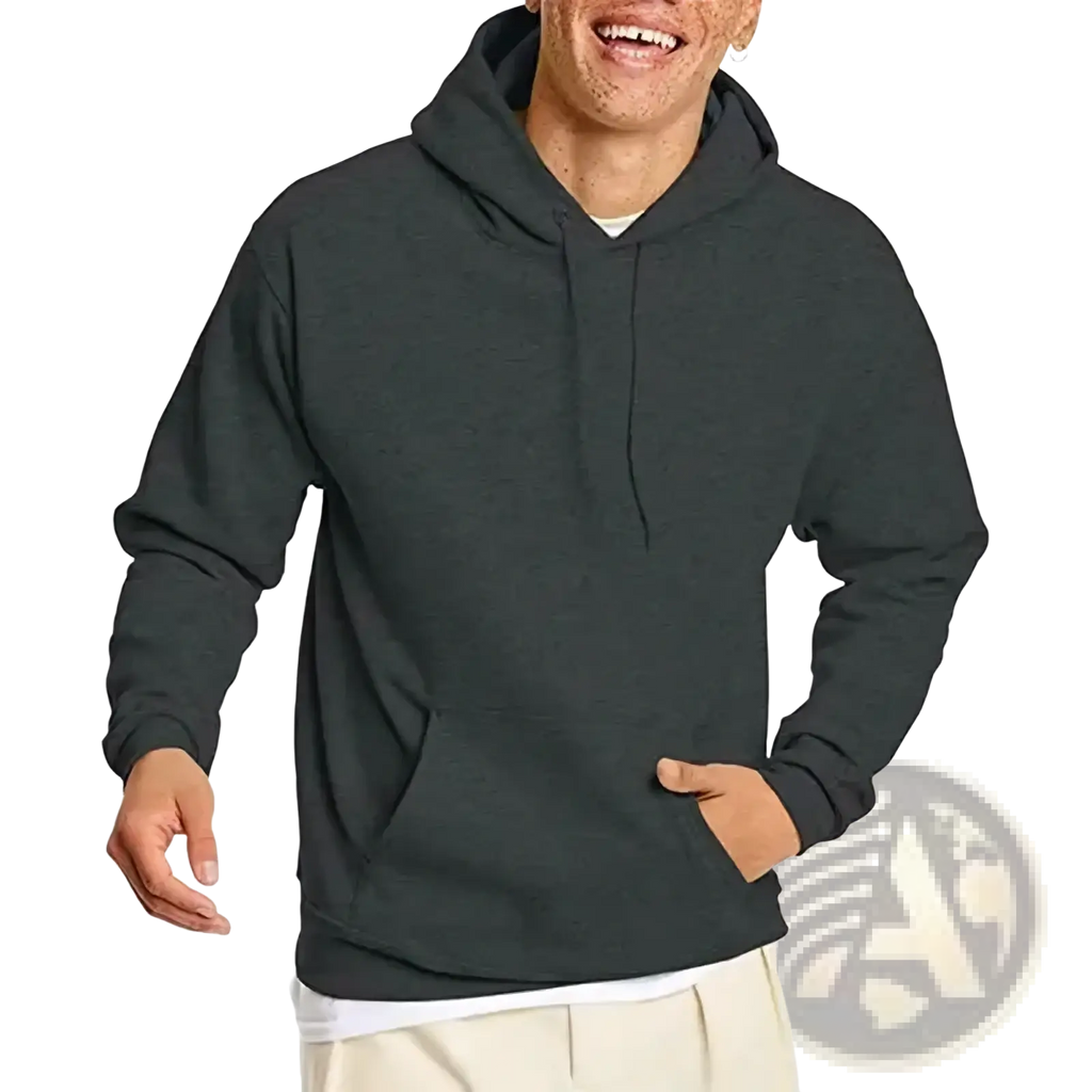 Men oversized fleece pullover hoodie in dark gray with a front pocket and drawstrings for casual wear