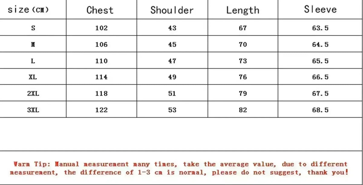 Size chart in centimeters for men oversized graphic hoodie vintage streetwear showing measurements from S to 3XL