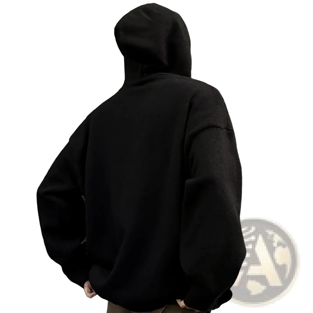 Men oversized knit hoodie in black with a relaxed fit and soft fabric for retro streetwear pullover style